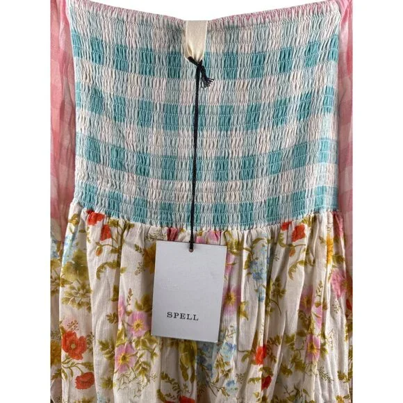 SPELL Women's Tunic Dress Pastel Floral Smocking Long Sleeve 233113N Size L - Picture 6 of 15